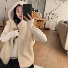 批发己出货 仿羔羊毛连帽马甲短款休闲叠穿