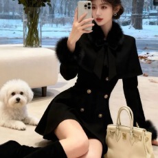 批发己出货 财阀千金小香风名媛淑斗篷披风毛呢外套<b class='q'>修身</b>