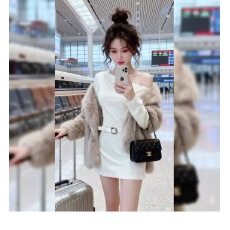 批发己出货 纯欲白色一字肩长袖包臀<b class='q'>连衣裙</b>修身显瘦<b class='q'>露肩</b>短裙