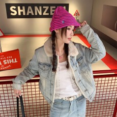 批发已出货 美式仿羊羔绒夹棉牛仔棉衣2025新款水洗复古棉服夹克外套