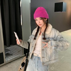 批发已出货 美式仿羊羔绒夹棉牛仔棉衣2025新款水洗复古棉服夹克外套