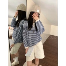 批发韩系半开圆领条纹羊毛针织衫显瘦上衣女2025秋季拼色长袖细线毛衣