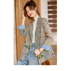 批发格子西装外套女2026新款涂鸦复古高级感气质小个子休闲<b class='q'>女士</b><b class='q'>小</b><b class='q'>西服</b>