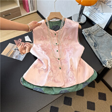 批发实拍新中式高级感醋酸段刺绣马夹复古百搭坎肩