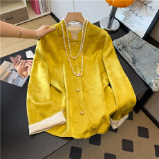 批发实拍新中式缎面提花两穿外套