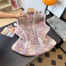 批发实拍新中式夹棉保暖水貂毛棉马夹坎肩