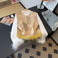 批发实拍新中式驼鸟毛马夹夹棉保暖高级感坎肩女秋冬