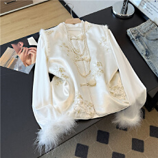 批发实拍新中式刺绣水貂毛马夹夹棉坎肩打底衫套装