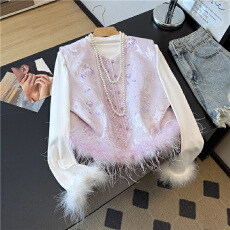 批发实拍新中式夹棉保暖气质提花工艺钉珠排扣马夹国风打底衫套装秋冬