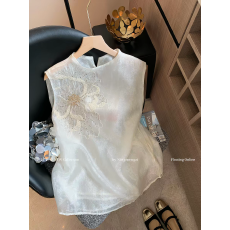 批发非实拍新中式钉珠刺绣天丝无袖上衣2026法式气质温柔背心女夏