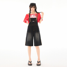 批发YD@美式减龄牛仔<b class='q'>背带裤</b>2025新款辣妹<b class='q'>宽松</b>显瘦背带七分裤