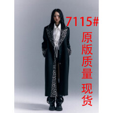 批发失落后花园原创高级感垫肩设计小众豹纹拼接立体廓形毛呢大衣外套