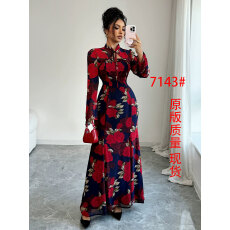 批发跨境欧美气质优雅风<b class='q'>印花</b>长袖长裙子<b class='q'>连衣裙</b>女装2025秋冬亚马逊外贸