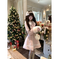 批发8号00:00原创新品 淡月初妆 粉色<b class='q'>甜美</b>冬季保暖毛呢大衣外套