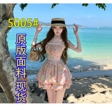 批发Q女家 新品9折款繁花日光里/绝美氛围度假吊带花苞蓬蓬公主裙