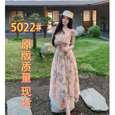 批发新品85折油画花影Barb Chill南法方领小飞袖蕾丝碎花连衣裙