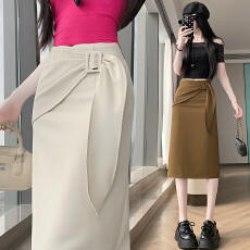 批发实拍直筒半身裙女高腰显瘦开叉裙西装职业裙子简约系带<b class='q'>ol</b>中裙