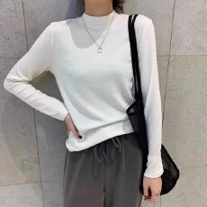 批发西装内搭半高领打底衫女春秋磨毛<b class='q'>白色</b>长袖T恤叠穿小立领上衣