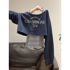 批发美式辣妹风字母刺绣长袖<b class='q'>露</b><b class='q'>脐</b>卫衣+条纹挂脖<b class='q'>背心</b>早秋两件套上衣女