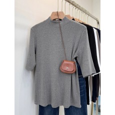 批发复古风小立领基础叠穿中<b class='q'>袖</b><b class='q'>t</b><b class='q'>恤</b>女2025秋季显瘦百搭五分<b class='q'>袖</b>内搭上衣