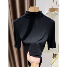 批发半高领中<b class='q'>袖</b><b class='q'>T</b><b class='q'>恤</b>女可外穿薄打底衫内搭春秋高级感洋气五分半<b class='q'>袖</b>上衣