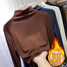 批发半高领<b class='q'>品牌</b>打底衫女正品高档秋冬穿搭加绒磨毛小香风内搭长袖上衣