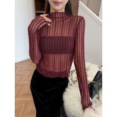 批发高领蕾丝打底衫女<b class='q'>长袖</b>秋冬新款精致内搭时尚小衫洋气网纱上衣