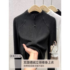 批发双拉链开衫内搭立领卫衣外套女春秋<b class='q'>运动</b>休闲百搭修身上衣打底衫
