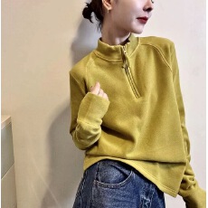 批发德绒打底衫长袖<b class='q'>t</b><b class='q'>恤</b>女韩式休闲风半拉链立领卫衣宽松显瘦百搭上衣