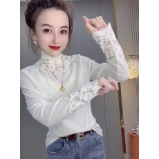 批发欧货钩花蕾丝高领漂亮打底小衫女秋冬<b class='q'>新款</b>气质高级感修身内搭T恤