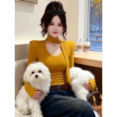 批发韩式新款挂脖飘带长袖<b class='q'>T</b><b class='q'>恤</b>女秋冬加绒修身显瘦短款内搭打底衫上衣