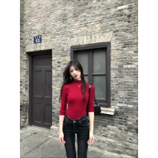 批发复古港风半高领五分<b class='q'>袖</b>针织衫女秋冬新款修身显瘦打底衫高级感<b class='q'>上衣</b>