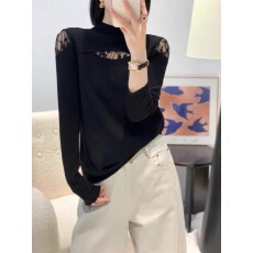 批发时尚休闲风半高领<b class='q'>网纱</b>拼接长袖T恤女2025年冬季新镂空<b class='q'>打底衫</b>上衣