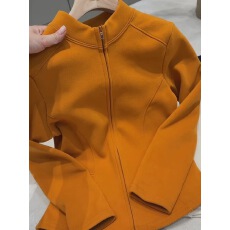 批发2025年秋季韩版橘色立领拉链长袖卫衣女百搭显瘦高级气质上衣