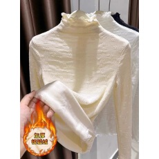 批发高领<b class='q'>蕾丝</b>打底衫女春秋加绒加厚小香风内搭长袖小衫法式木耳边上衣