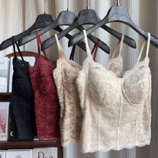 批发秋冬磨毛法式蕾丝纯欲吊带美背一体杯免穿<b class='q'>文胸</b>背心女修身显瘦6100