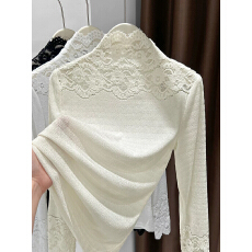 批发蕾丝打底衫女2025新款春秋季内搭叠穿精致提花高领长袖<b class='q'>小衫</b>高级感