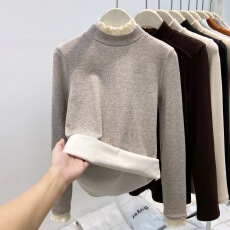 批发半高领蕾丝花边打底衫女装秋冬小香风温柔内搭配<b class='q'>大衣</b>长袖T恤上衣