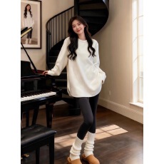 批发搭配鲨鱼<b class='q'>裤</b>的打底衫女秋冬加绒加厚<b class='q'>中长款</b>遮屁股内搭长袖T恤上衣