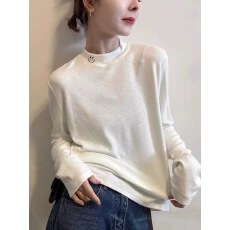 刺绣笑脸立领长袖加绒T恤女2025秋冬新款洋气显瘦百搭打底衫上衣