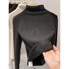 批发加厚双面德绒长袖<b class='q'>打底衫</b>女2025秋冬新款软糯保暖洋气立领加绒上衣