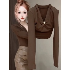 批发韩系挂脖加绒磨毛长袖T恤女2025秋季新款修身显瘦百搭<b class='q'>打底衫</b>上衣