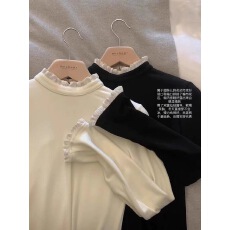 批发软糯德绒花边打底衫<b class='q'>T</b><b class='q'>恤</b><b class='q'>女</b>秋冬季保暖内搭甜妹小个子修身长袖上衣