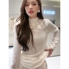 批发白色蕾丝高领内搭<b class='q'>t</b><b class='q'>恤</b><b class='q'>女</b>2025新款春季欧货独特漂亮打底衫长袖上衣