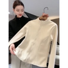 批发欧货2025秋季新款加厚保暖立领拉链长袖外套女修身蚂蚁腰开衫上衣