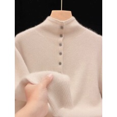 批发纯色软糯半<b class='q'>高领</b>针织开衫2025冬季长袖<b class='q'>毛衣</b>温柔减龄纽扣设计感上衣
