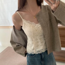 批发秋冬磨毛保暖纯欲法式蕾丝内搭V领带胸垫吊带美<b class='q'>背心</b>显瘦<b class='q'>打底</b>上衣