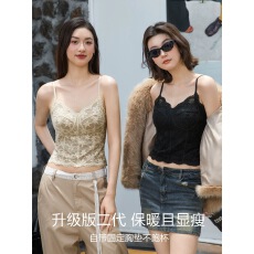 批发保暖吊带女款加绒带胸垫修身显瘦<b class='q'>背心</b>内搭外穿<b class='q'>打底</b>蕾丝上衣秋冬季