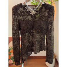 批发十三行法式复古蕾丝V领<b class='q'>长袖</b>镂空修身打底衫2026早春性感蕾丝外衣