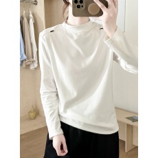 批发白色半高领打底衫女款棉2025新款春秋宽松休闲内搭长袖t恤女上衣